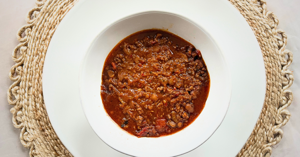 Spicy Crockpot Brown Sugar Beef Chili Image - ungarnished finished product of how to make the best spicy brown sugar beef chili