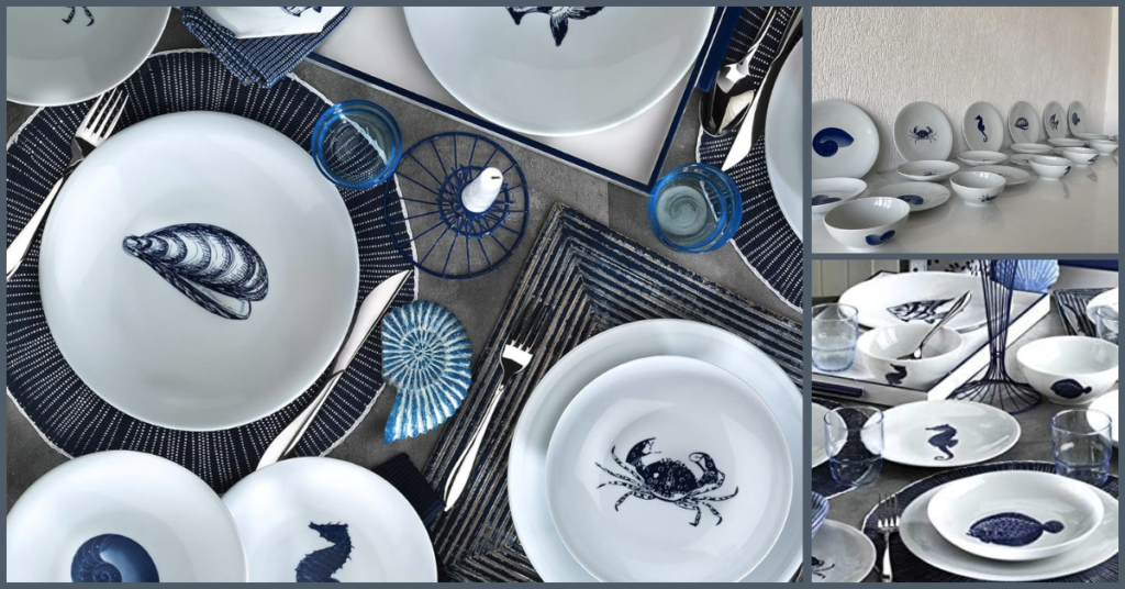 Nautical 24 Pieces Porcelain Dinnerware: Beach Themed dinnerware set image